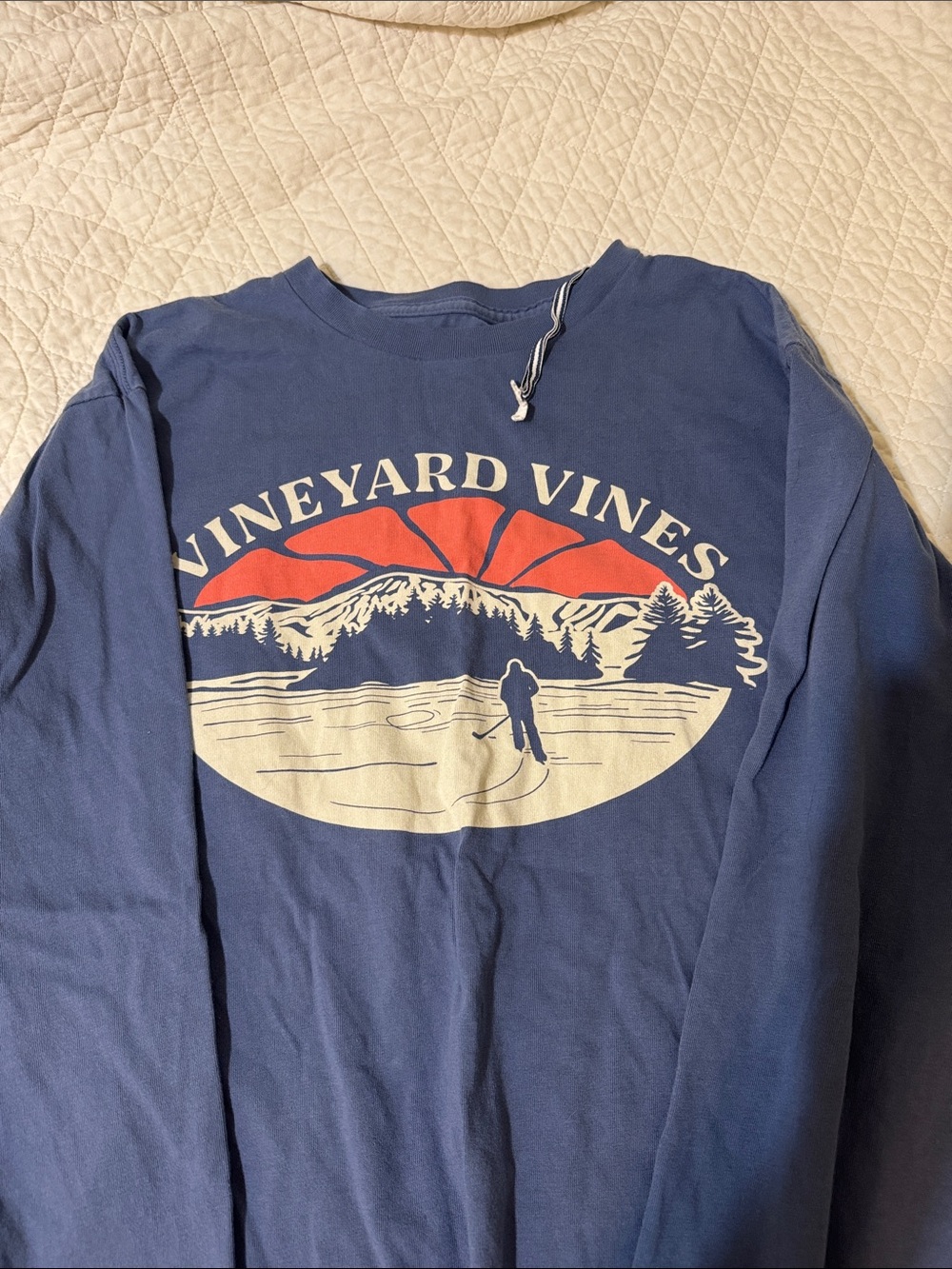 Vineyard Vines Navy Long-Sleeve Graphic Tee with Red & Cream Print